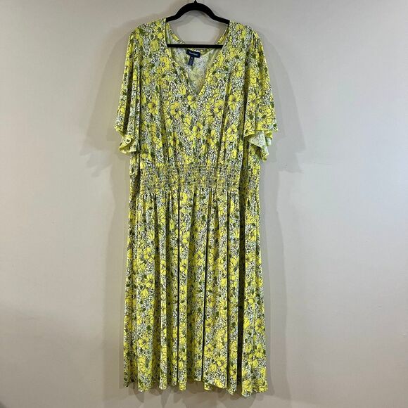ModCloth Yellow Floral Smocked Midi Dress size 4X - Picture 1 of 6